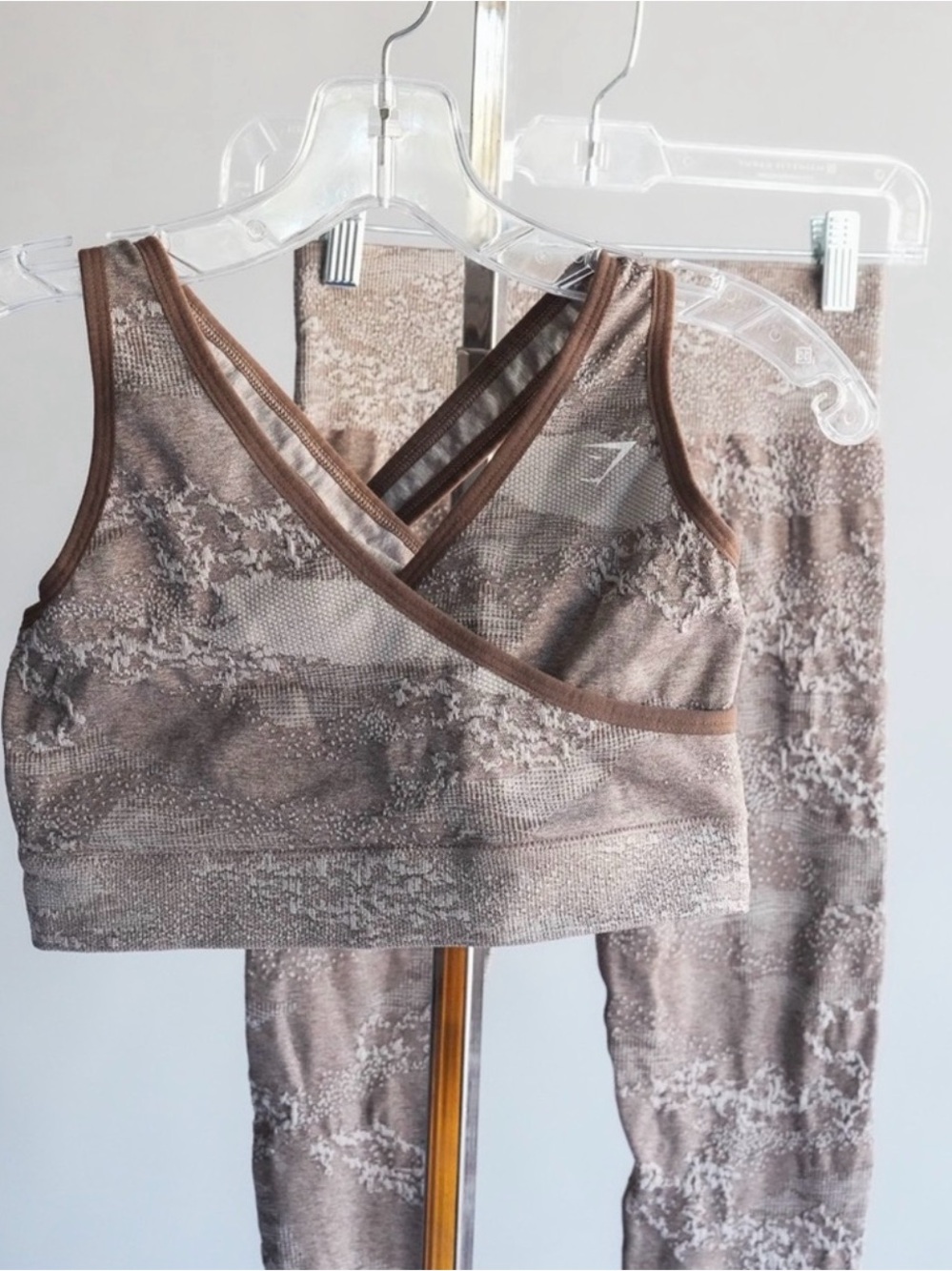 Gymshark Brown Printed Seamless V-Neck Bralette & Leggings